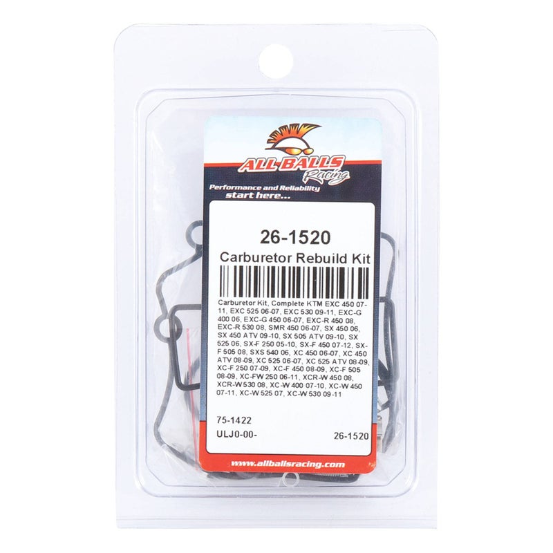 All Balls Racing 26-1520 Carburetor Kit Compatible With/Replacement For KTM 250 SX-F 2005-2010, 450 EXC 2007-2011, 450 EXC-G Racing 2006-2007, 450 EXC-R 2008, 450 SMR 2006-2007, 450 SX ATV 2009-2010 - Image 4